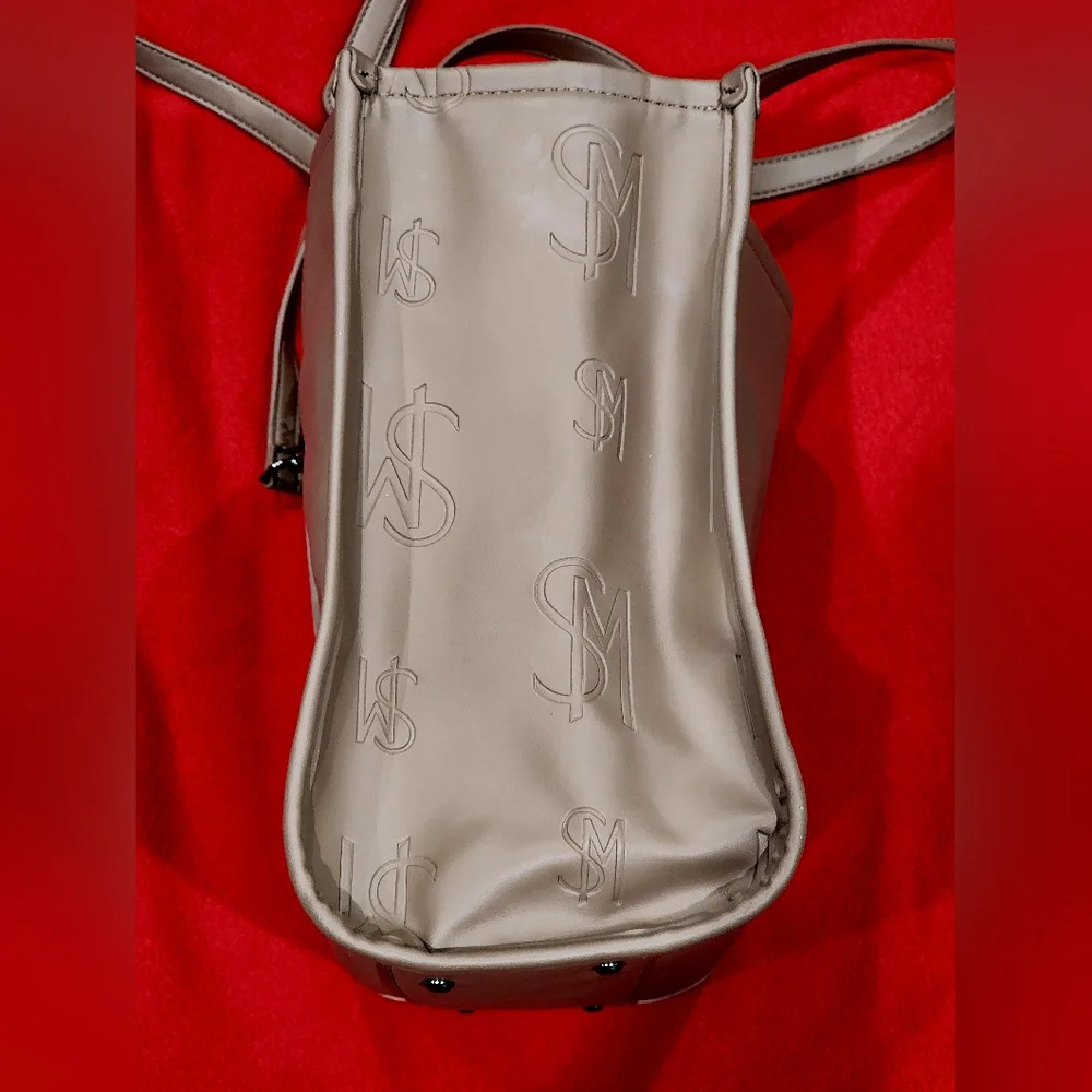 Taupe Structured Tote Bag with Monogram Accent